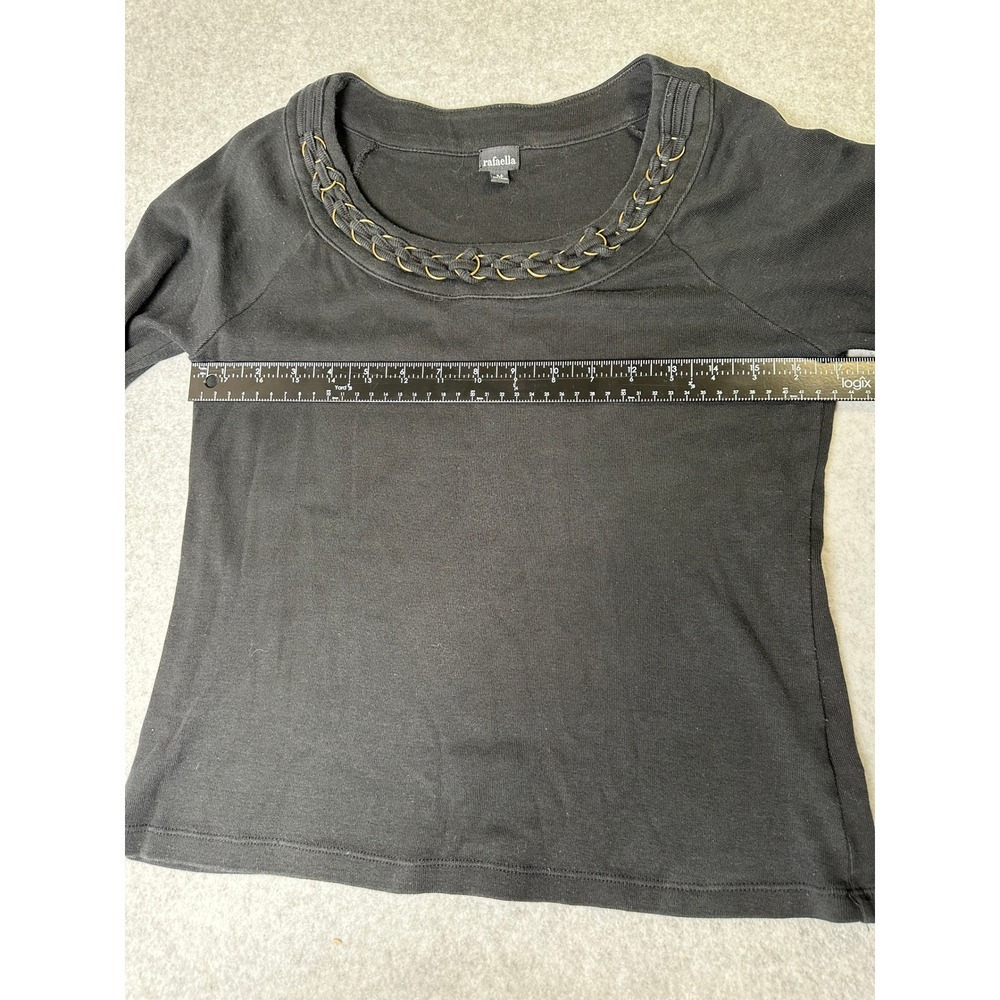 Rafaella‎ Black 3/4 Sleeve Crew Neck Top with Ring Detail Women's Size M - Picture 12 of 12